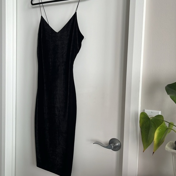 Soft Warm Black Dress, medium, velvet feel, lined, spaghetti straps knee length - Picture 2 of 13